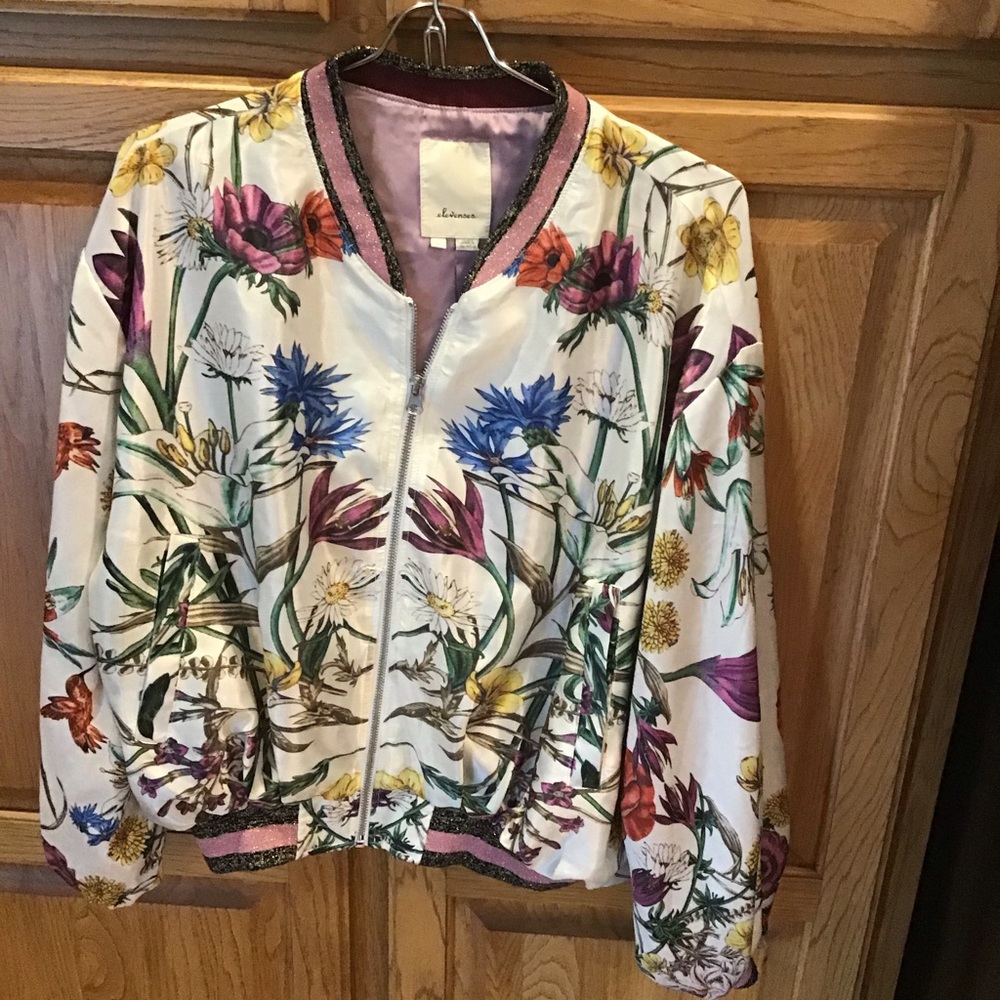 Anthropology Elevenses Floral Bomber Jacket Size L